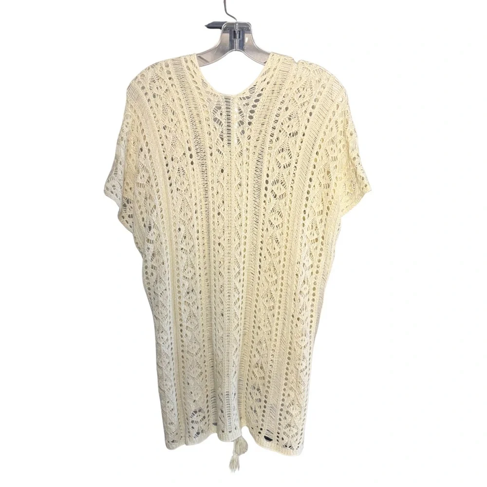 Boho Cream Open Knit Crochet Swim‎ Cover-Up Sheer Coastal Cowgirl Vacation